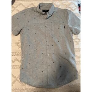 Molokai Surf Co Mens Gray Short Sleeve Button Up Shirt Size M lightning bolts
